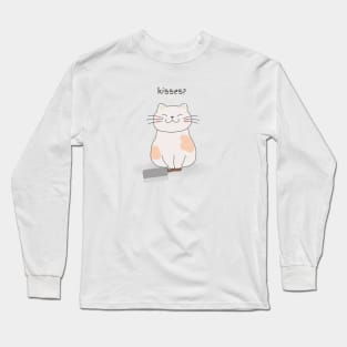 cat asking for kiss cute aesthetic illustration Long Sleeve T-Shirt